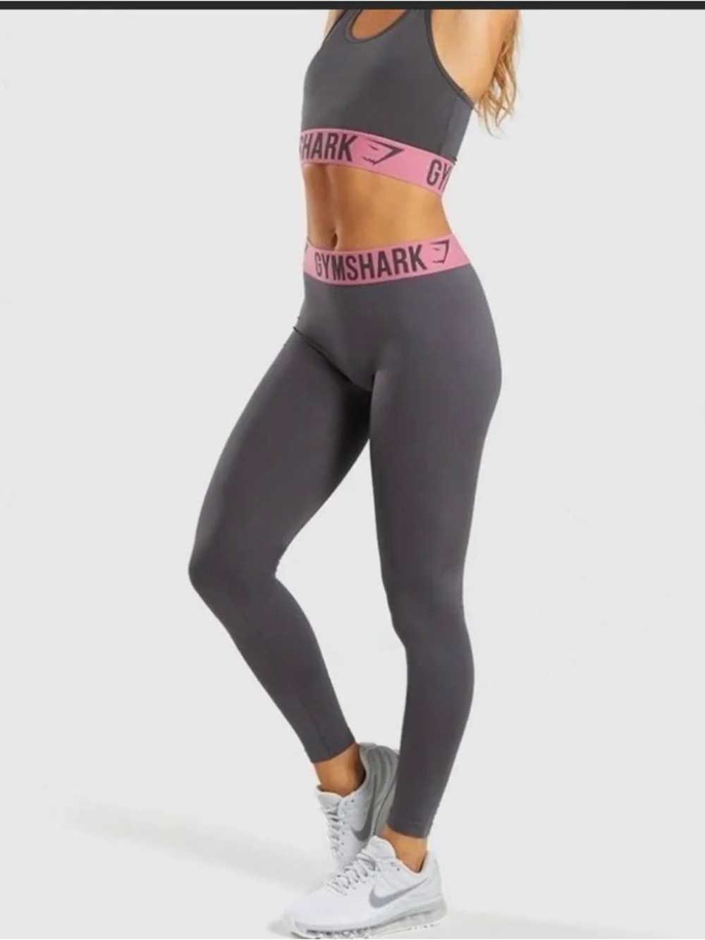 Gymshark Dark Gray Leggings with Pink Waistband